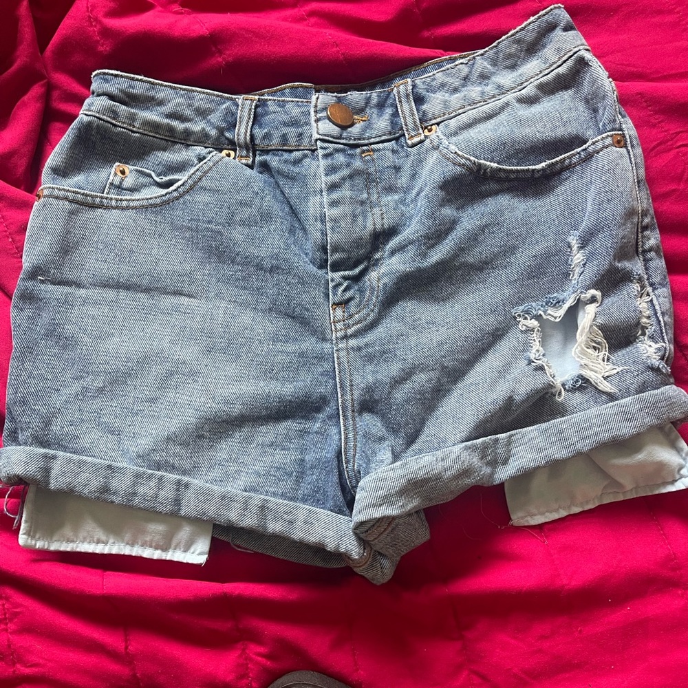 ASOS high waisted cuffed denim distressed shorts 10UK
